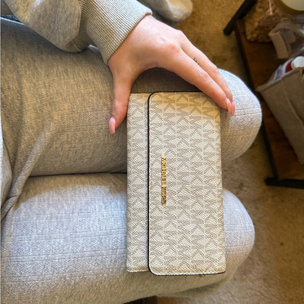 Michael Kors Beige Wallet with Gold Accents